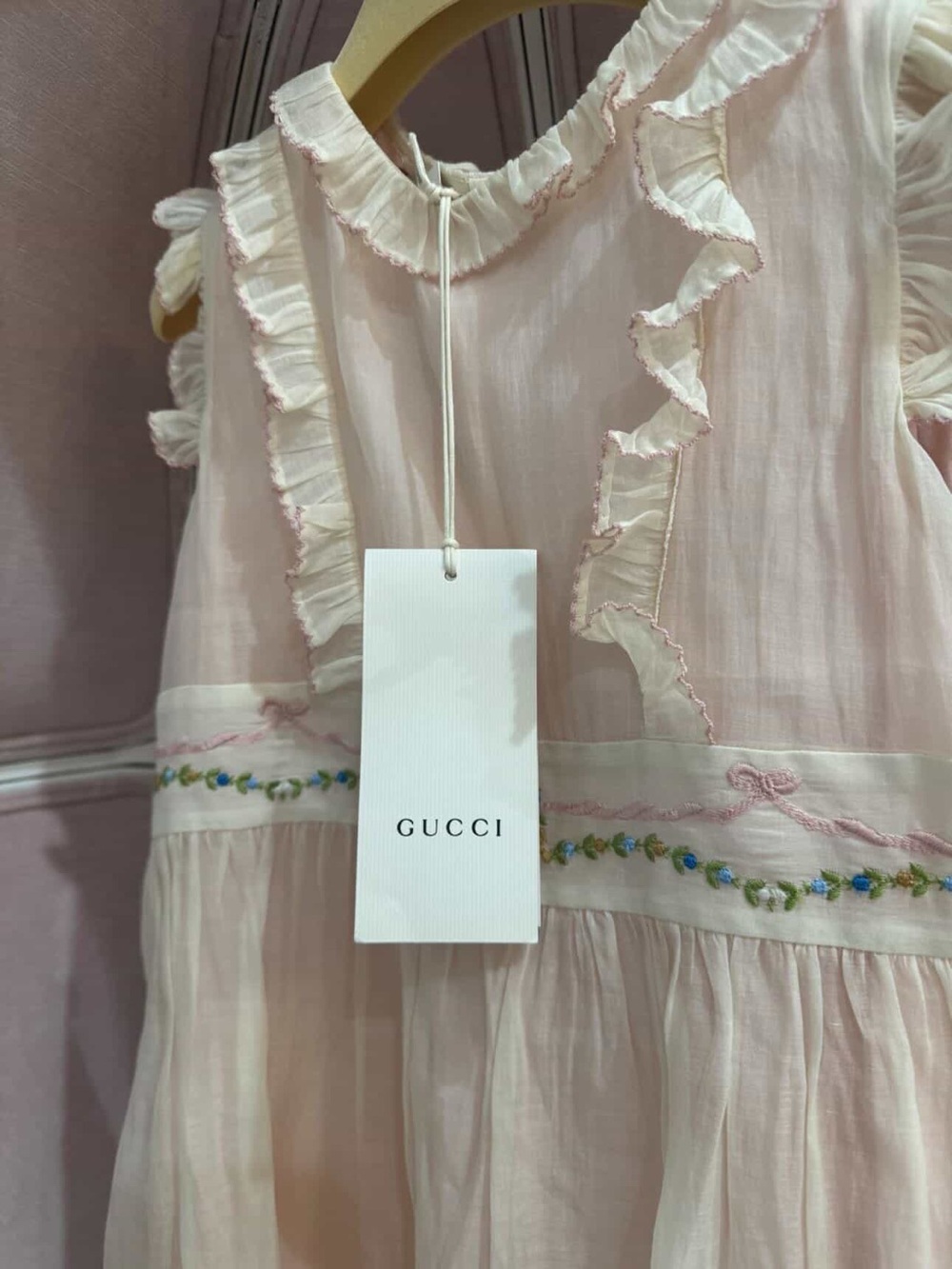 Gucci Pale Pink Ruffle Embroidered Sundress